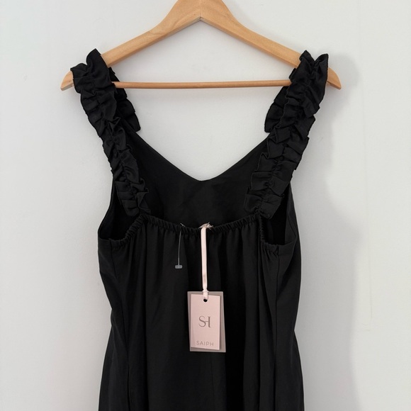Saiph black linen maxi dress with ruffle straps - Medium NWT - Picture 2 of 8